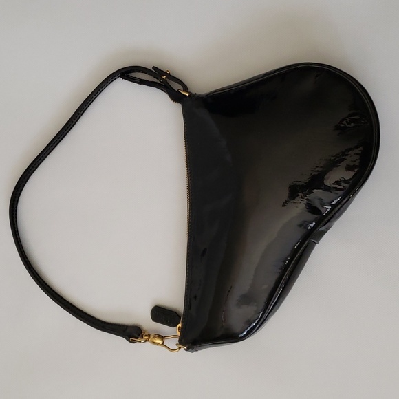 *Rare* Y2K Dior Oblique Trotter Pattern Embossed Patent Leather Mini Saddle Bag - Picture 1 of 14